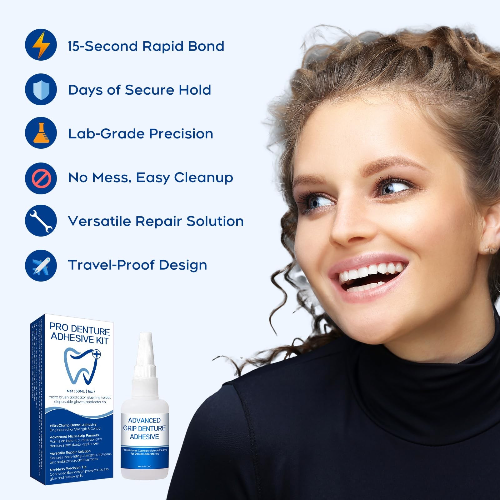 Dental Lab Instant Bonding Glue for Dentures & Tools – 1oz (30ml), Clear
