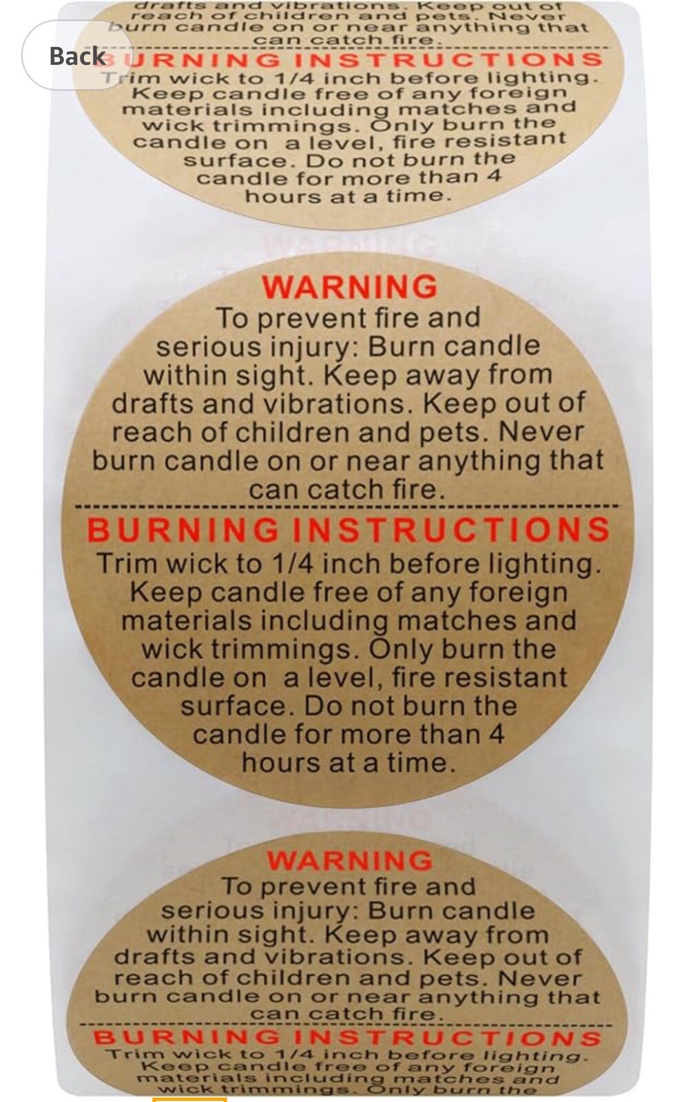 500Pcs Candle Warning Labels,1.5 Inch Candle Safety Stickers for Candle Making