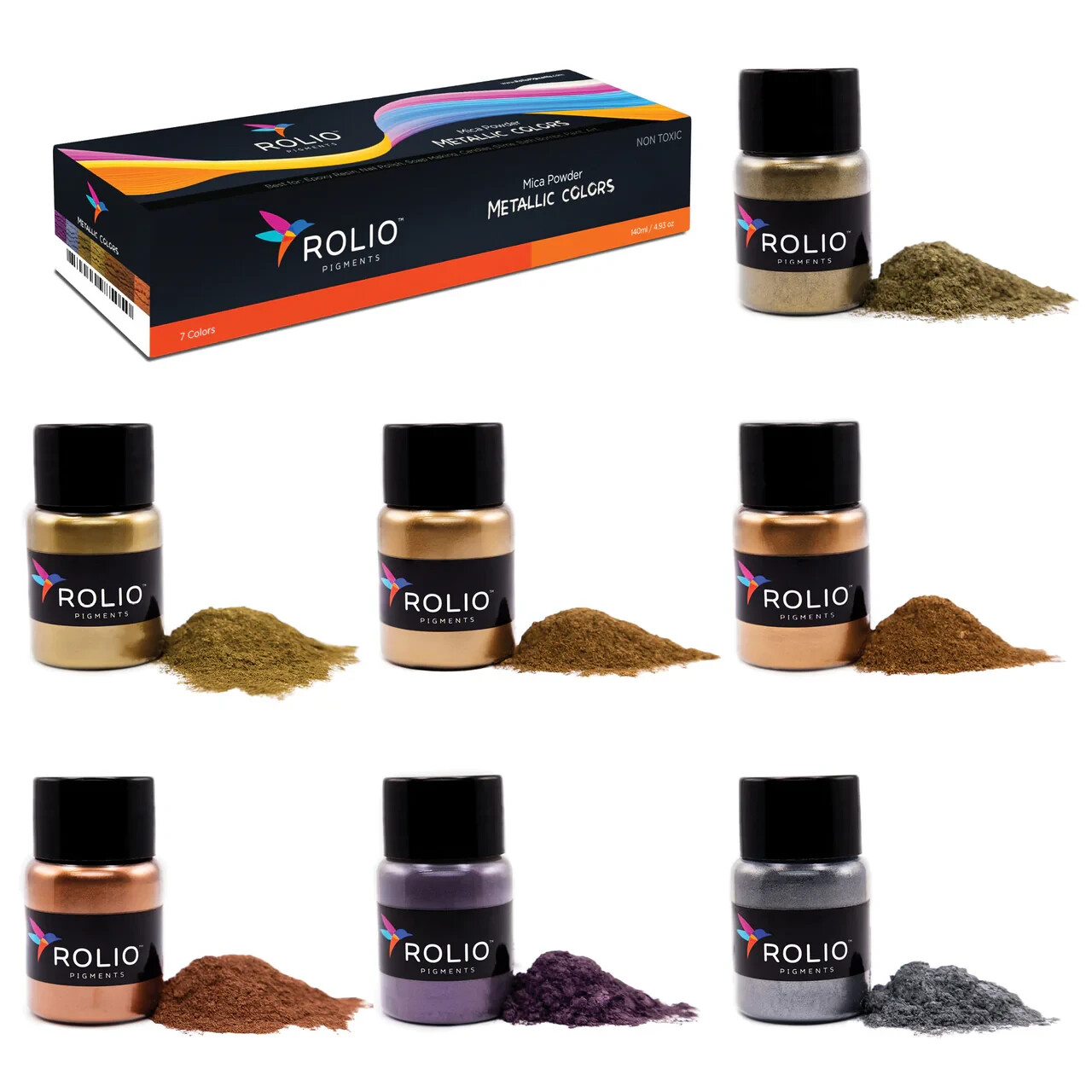 ROLIO Metallic Powder Pigment 7 Colors – For Epoxy Resin, Arts & Crafts