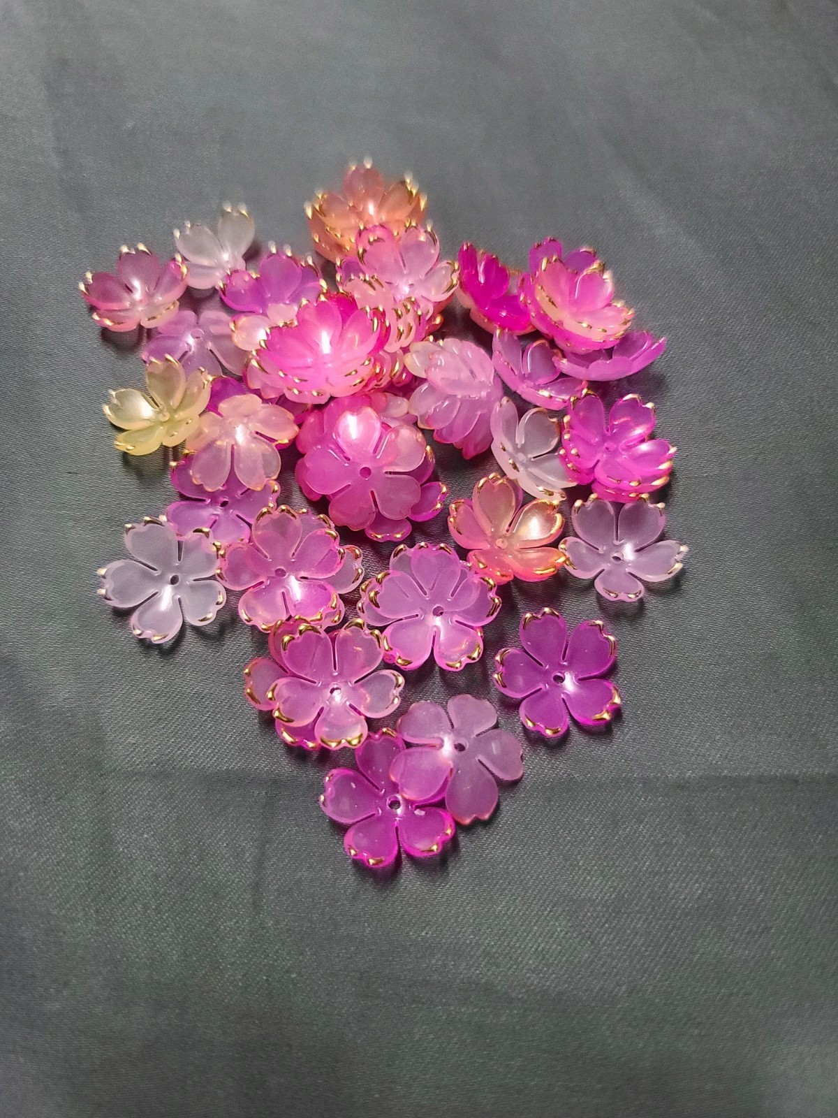 50pcs Cherry Blossom Beads Acrylic Flower Bead End Cap Torus Floral Charm Gold