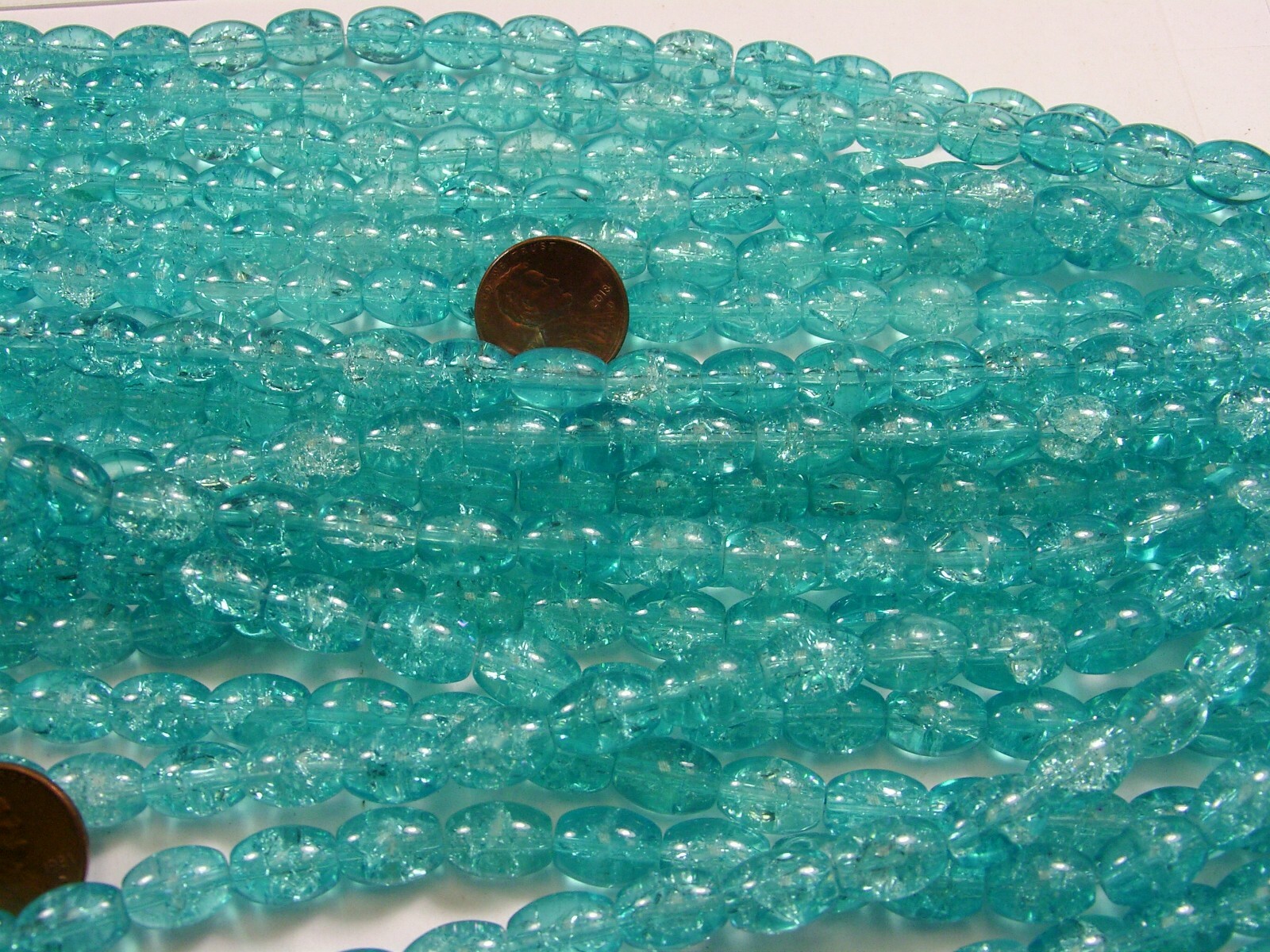20 Strands 15″ Light Blue Oval Crackle Glass Beads Wholesale Bulk Lot 8mm x 11mm