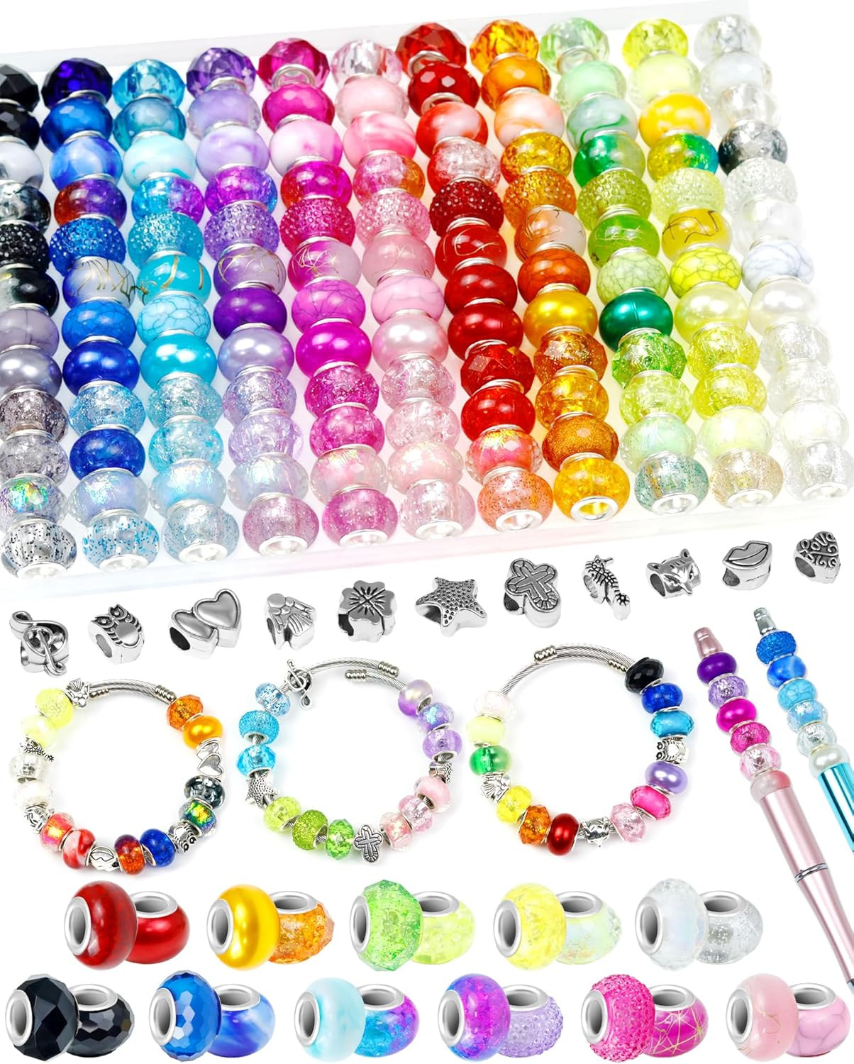FIVEIZERO 143PCS European Large Hole Beads, 12 Colors Spacer Beads | 5Mm Hole De