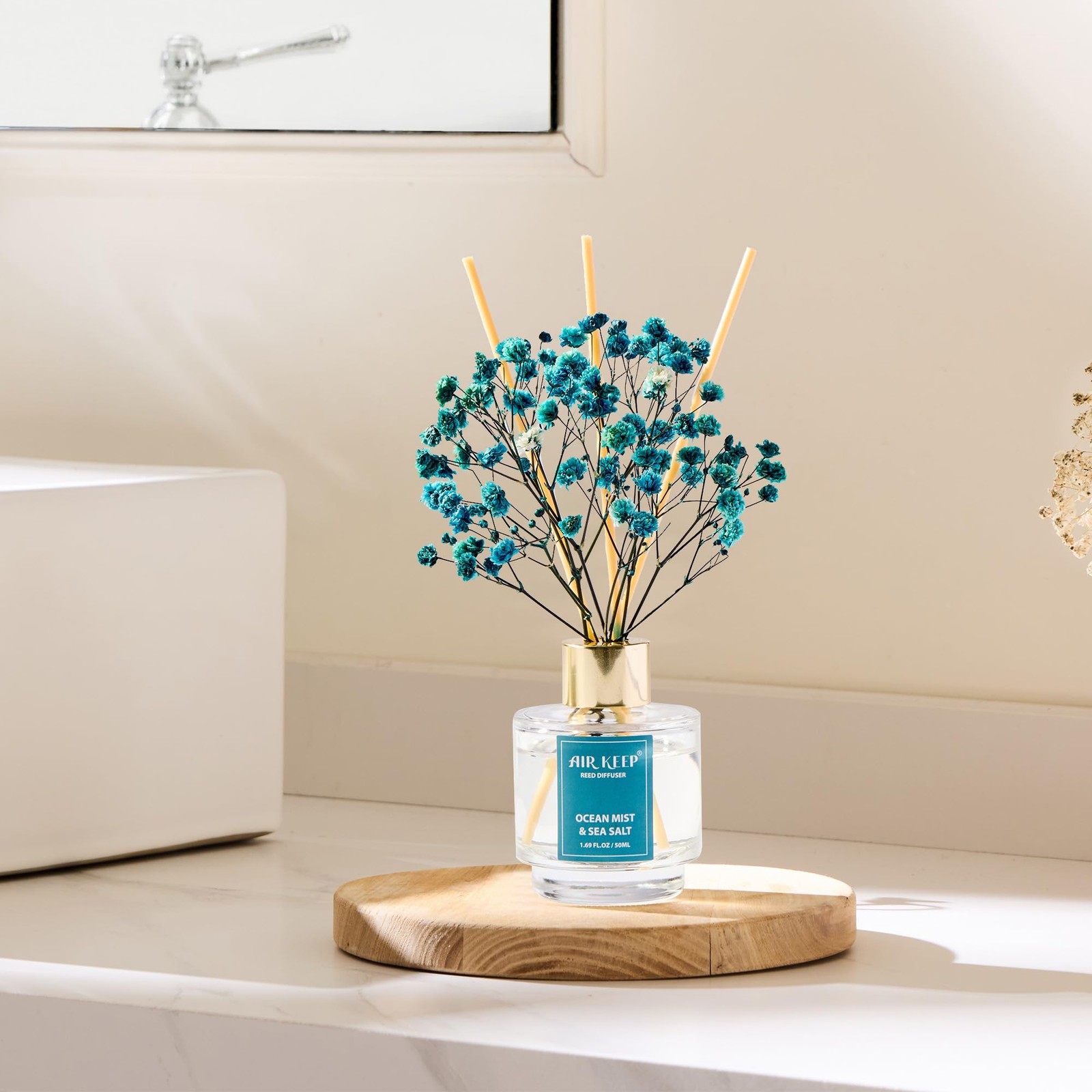 Airkeep Reed Diffuser Set of 3,Clean Linen Ocean 1.69 Ounce*3 pack, Green