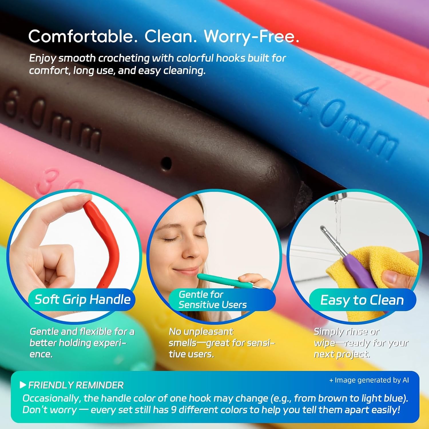 Crochet Hooks Set Clover Amour Steel Pastel 14 Pcs Ergonomic Easy Grip Bright…