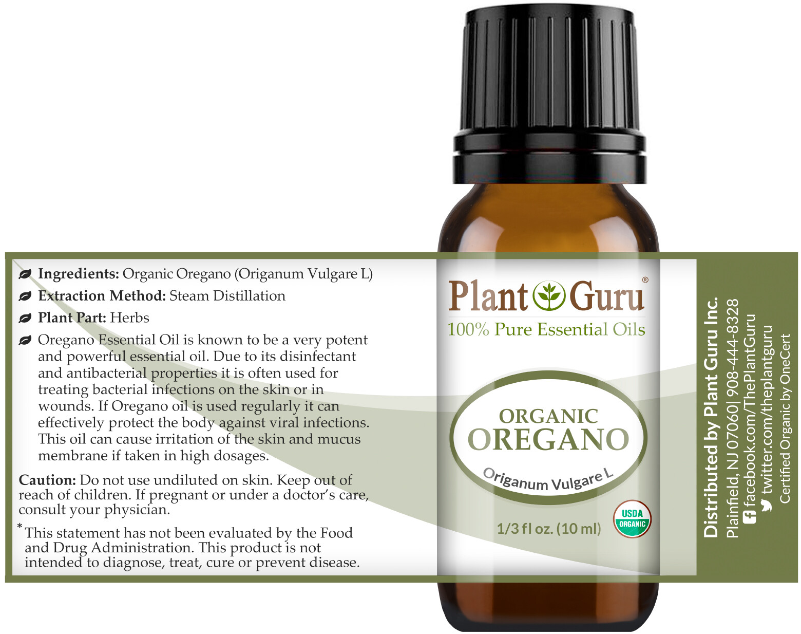 Organic Oregano Essential Oil 10ml USDA Certified Therapeutic Grade 100% Pure
