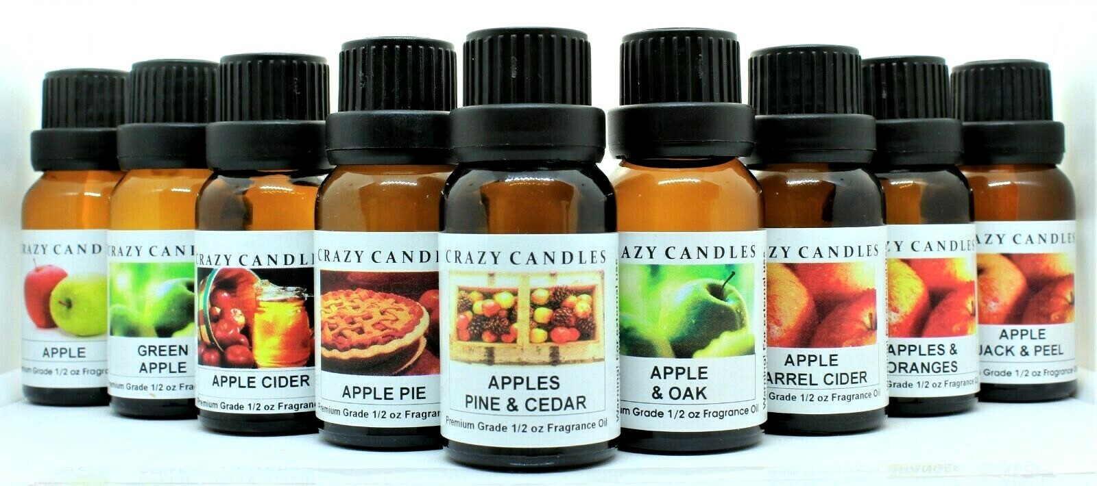 9 Bottle Oil Set (Apple Collection) 1/2 Fl Oz Each Premium Grade Crazy Candles