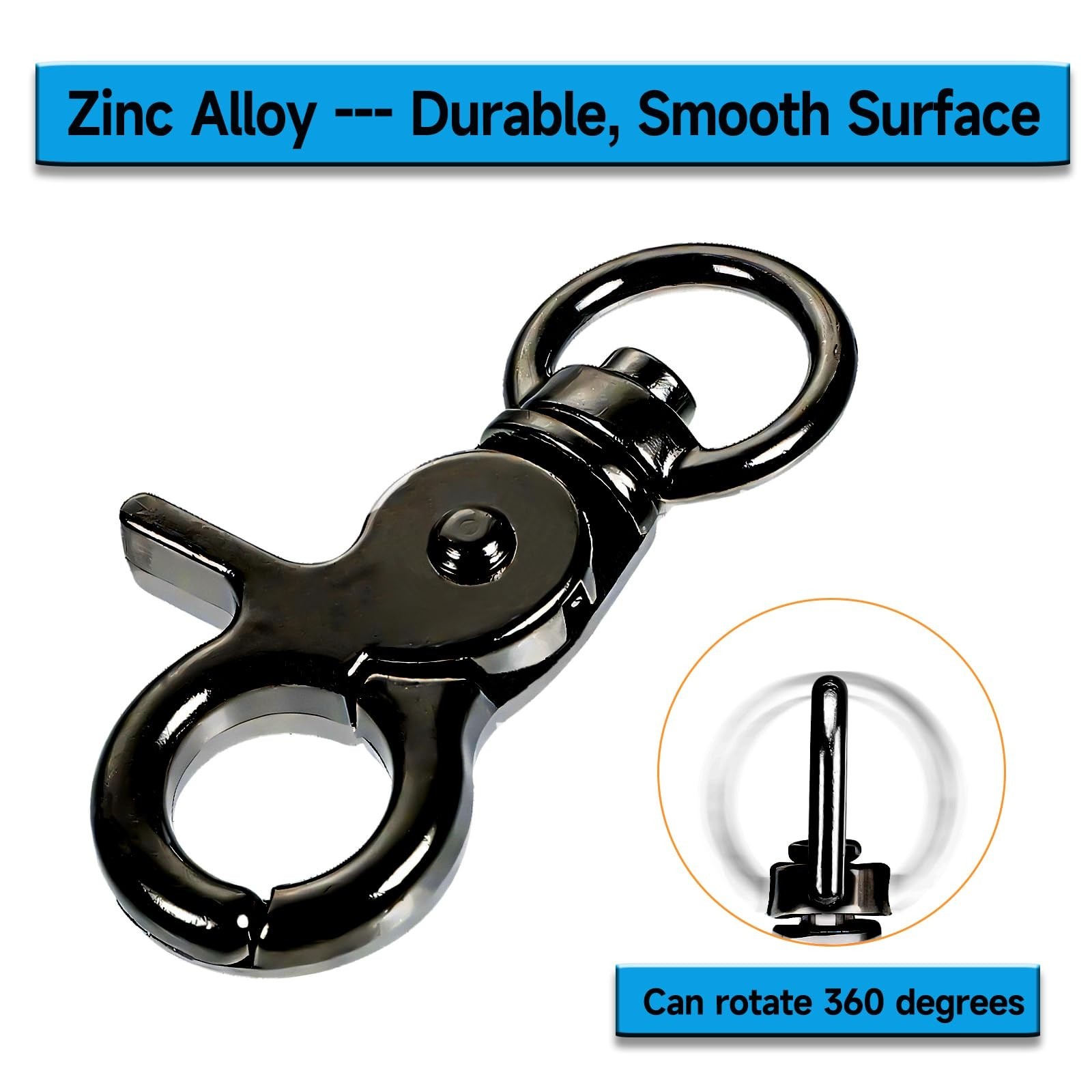 10PCS Trigger Snap Hooks 2.32” x 0.82” Zinc Alloy Black Swivel Snap Hooks H…
