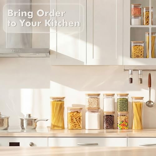 3-Pack 2.2Qt Square Glass Spaghetti Jars with Bamboo Lids | Minimalist 2.2Qt*2