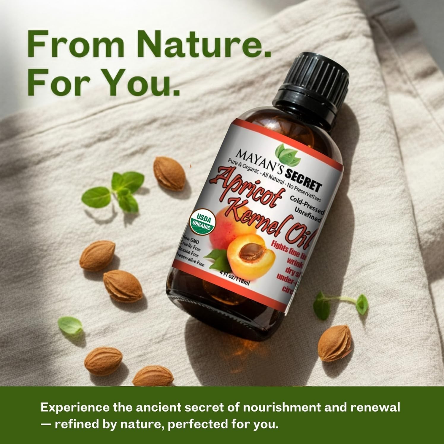 APRICOT KERNEL OIL 100% Pure Virgin Certified USDA Organic COLD PRESSED 4OZ