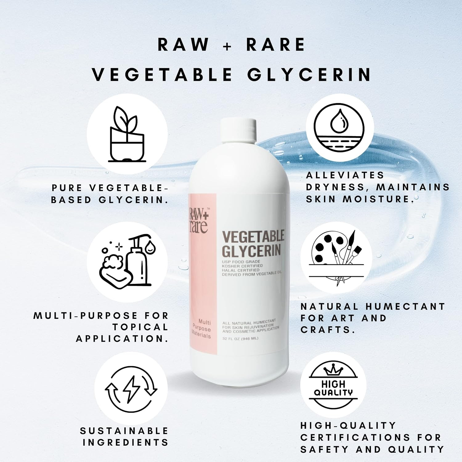 Vegetable Glycerin/Glycerine Quart (32 Fl. Oz.), Natural Pure USP Food Grade/…