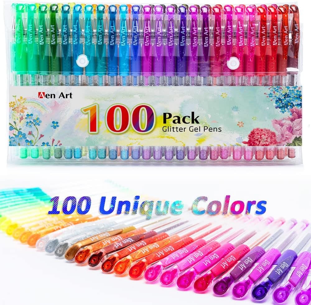 Aen Art Glitter Gel Pens, 100 Color Glitter Pen Set for Making Cards, 30% More I