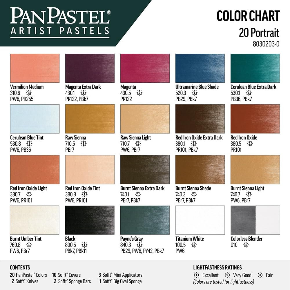 Artist Pastels Portrait Set 20 Color Professional Pan Format PanPastel GOLDEN