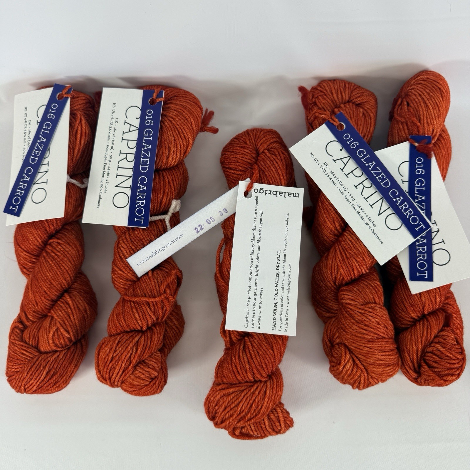 MALABRIGO DK Yarn #016 Glazed Carrot Merino Cashmere Lot 7 Twisted Hank Skeins