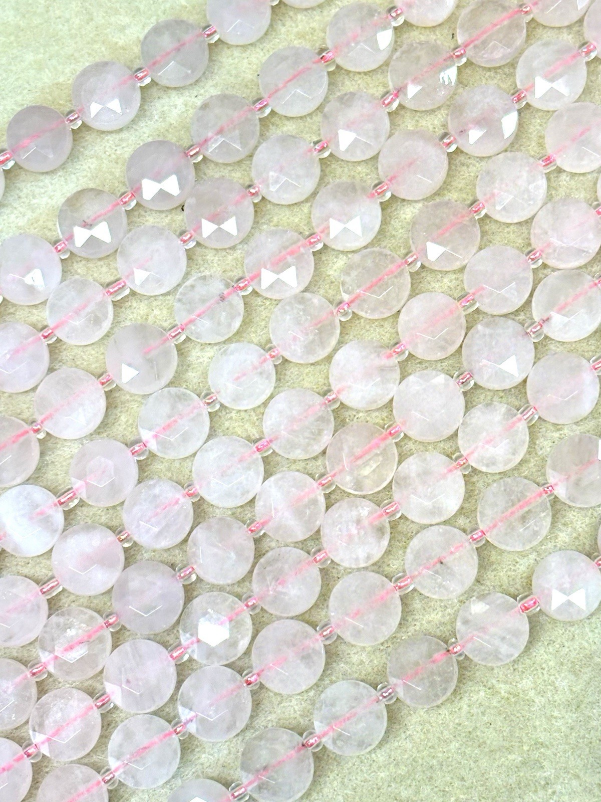 Gorgeous 10mm Rose Quartz Faceted Coin gemstone beads