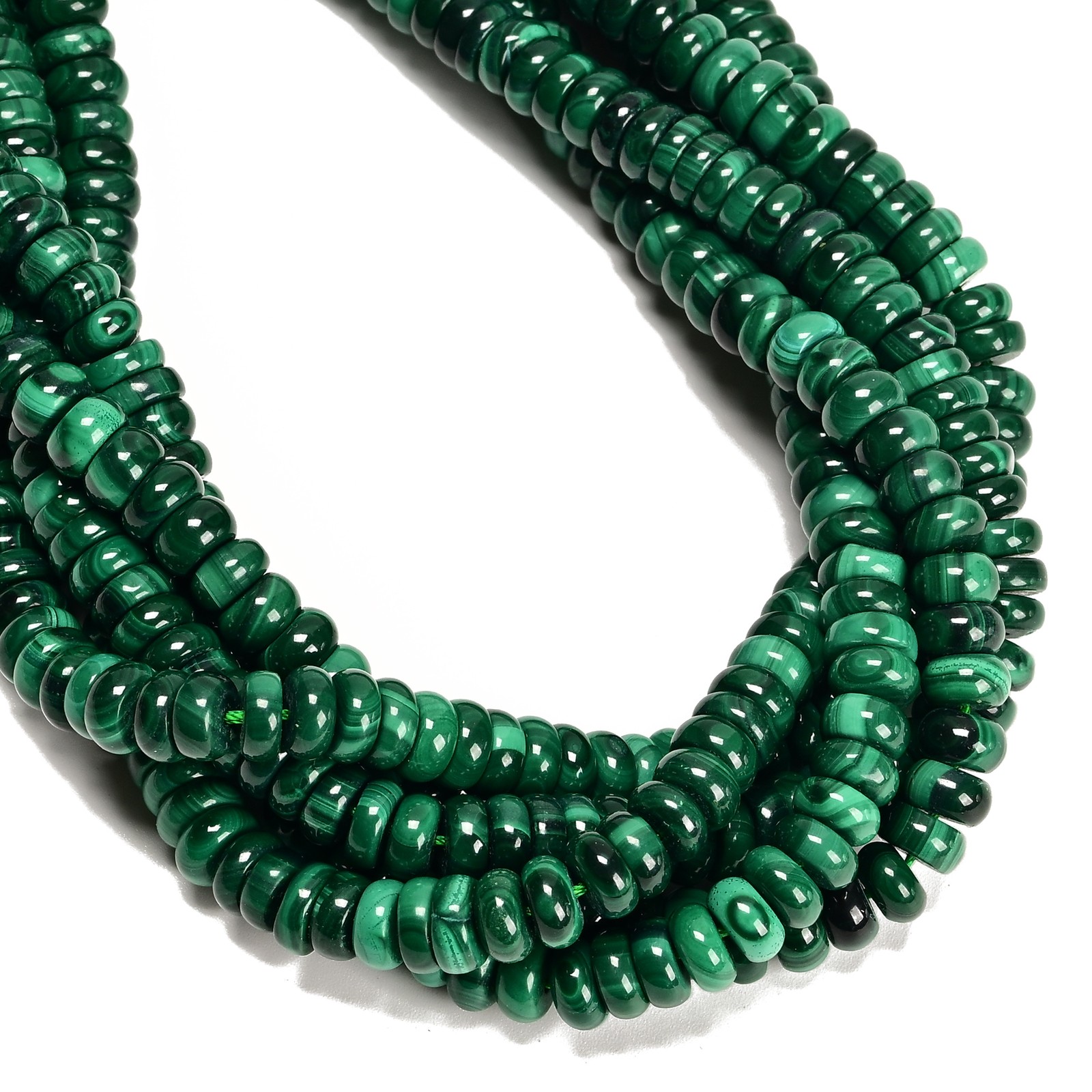 High Quality Natural Malachite Smooth Rondelle Disc Beads 2-4.5x8mm 15.5”Strand