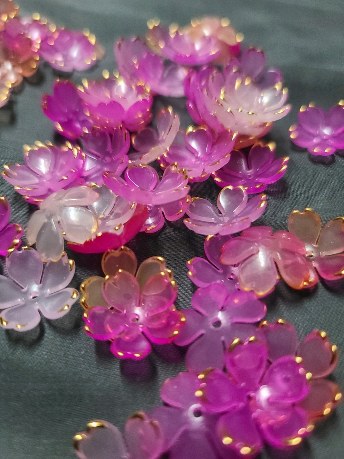 50pcs Cherry Blossom Beads Acrylic Flower Bead End Cap Torus Floral Charm Gold