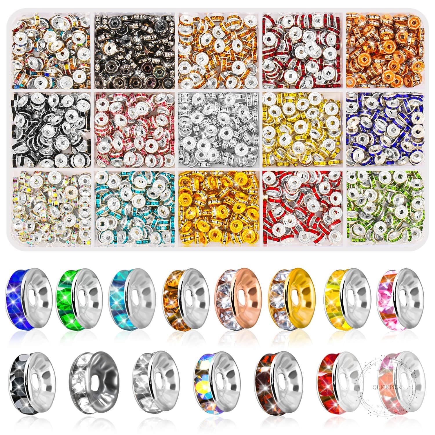 1200 Pieces Rondelle Spacer Beads for Jewelry Making, 6mm Rhinestone Spacer Bead