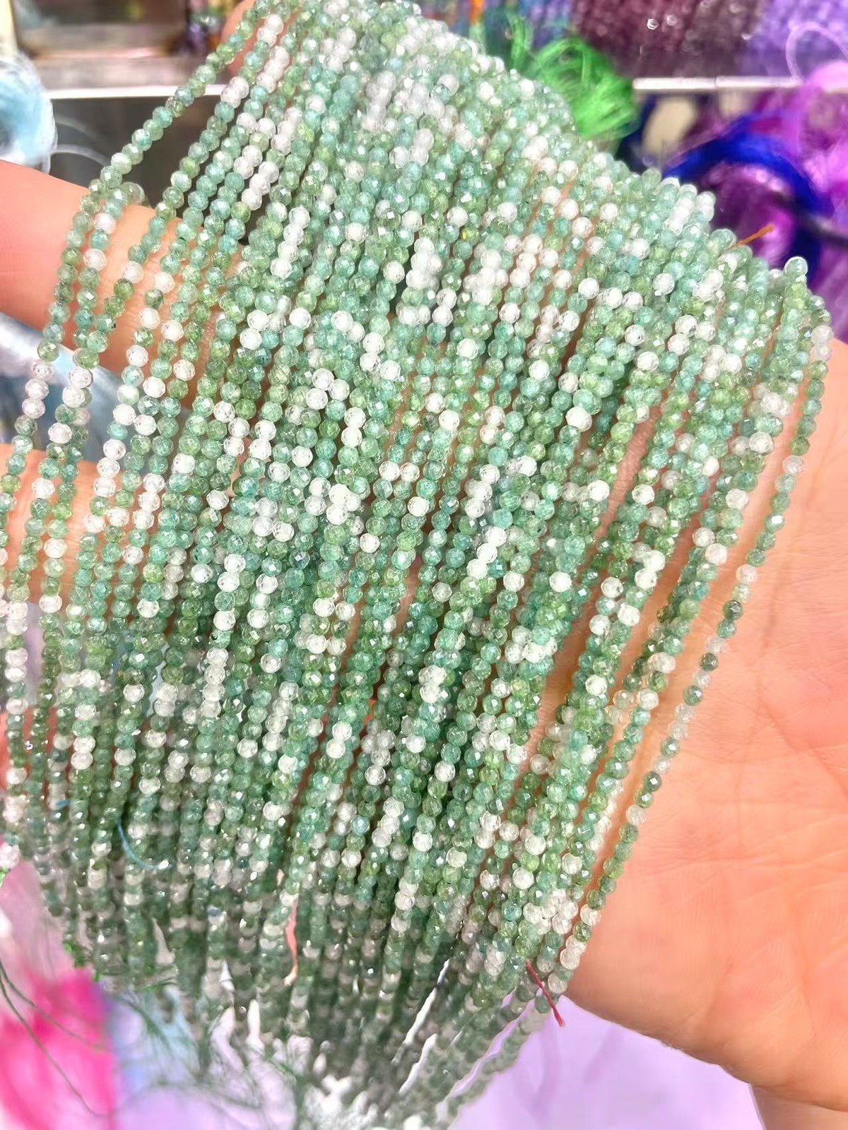 2mm Dopamine Green White Faceted Mixed Natural Zircon Beads for Jewelry Making