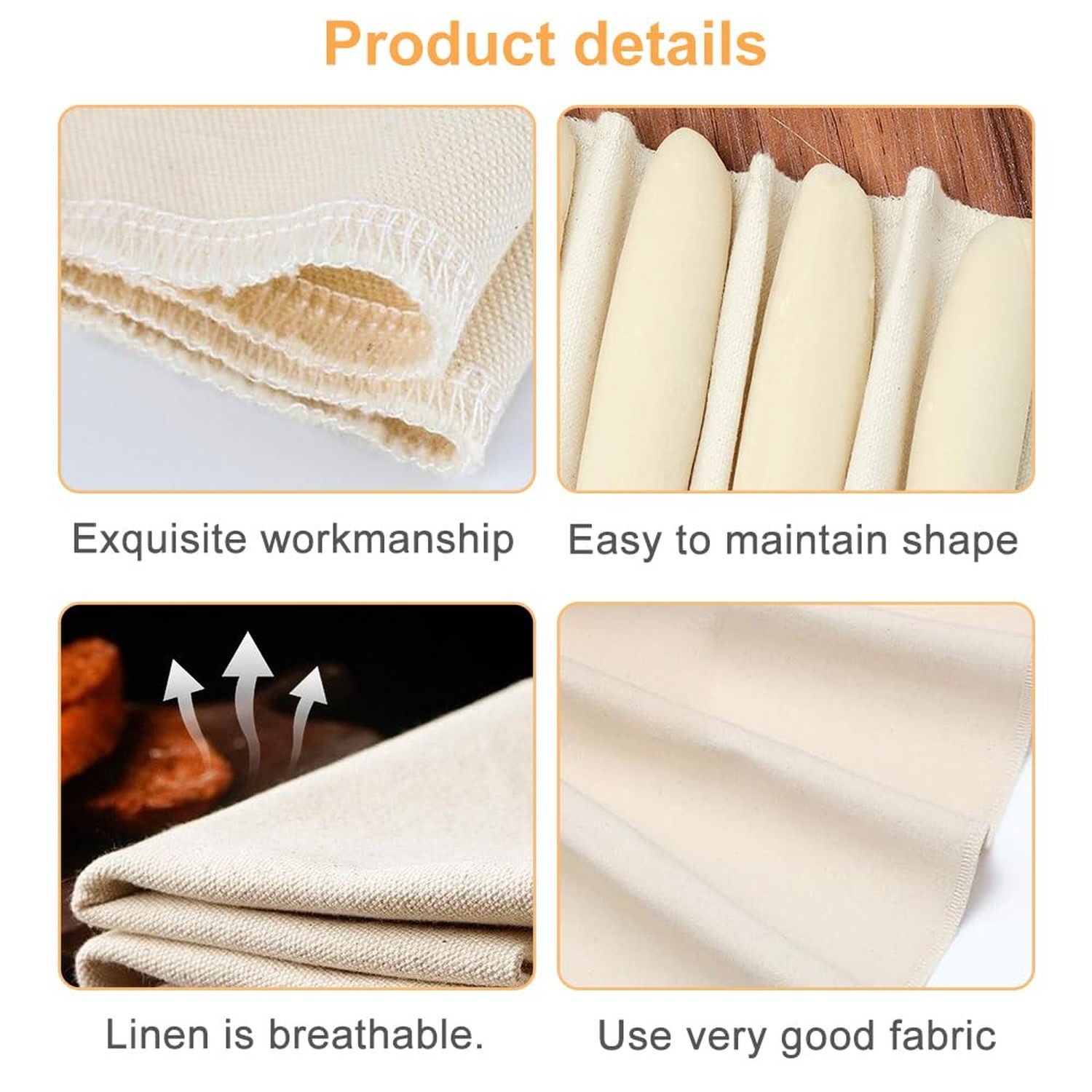 2PCS Bread Cloth, Linen Cloth, 14×18 Inch Rectangular Modern Natural Cotton B…