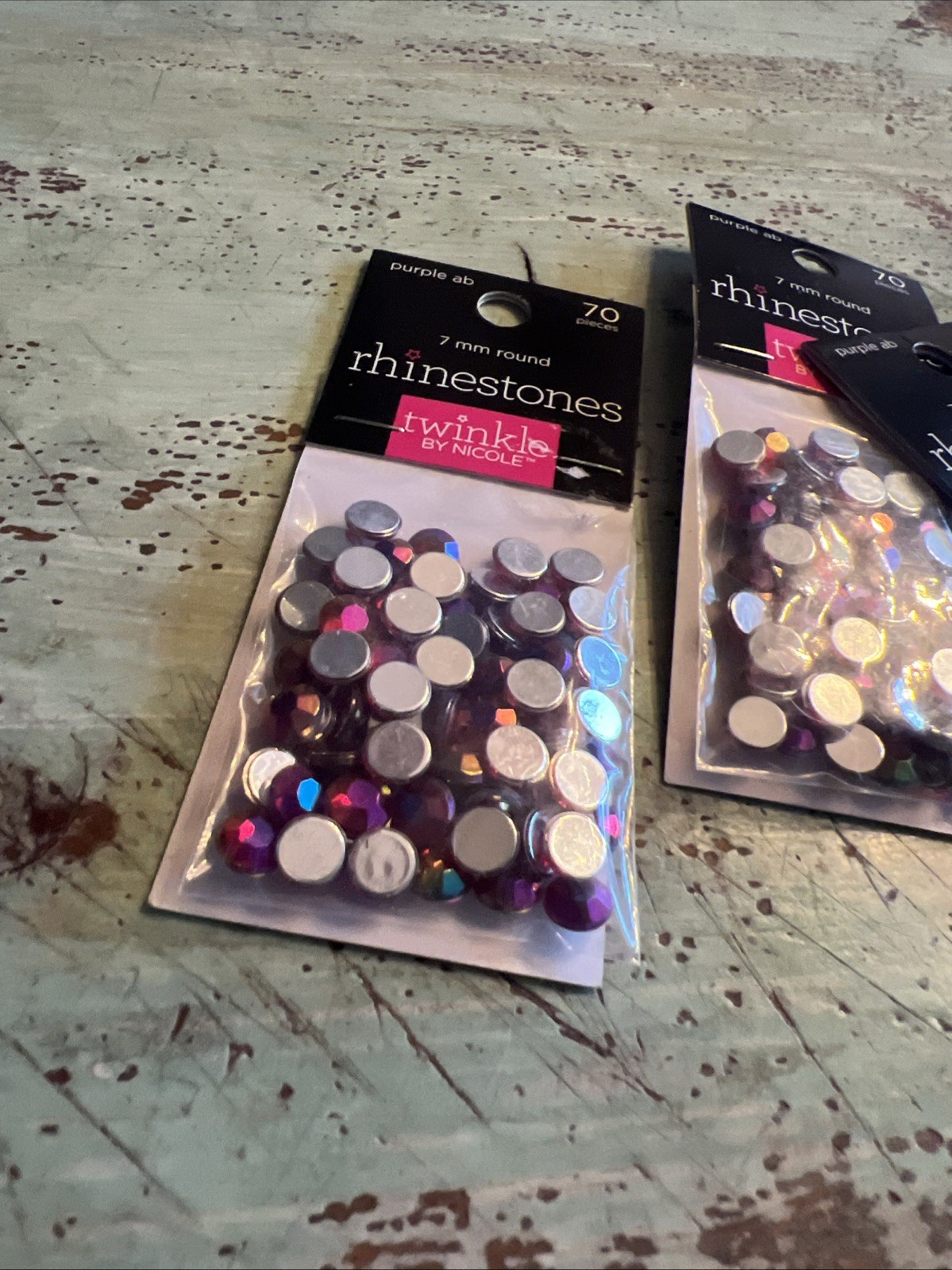 7mm Round Purple Rhinestones Ab Multicolored Twinkle By Nicole 70 Pieces 4 Packs