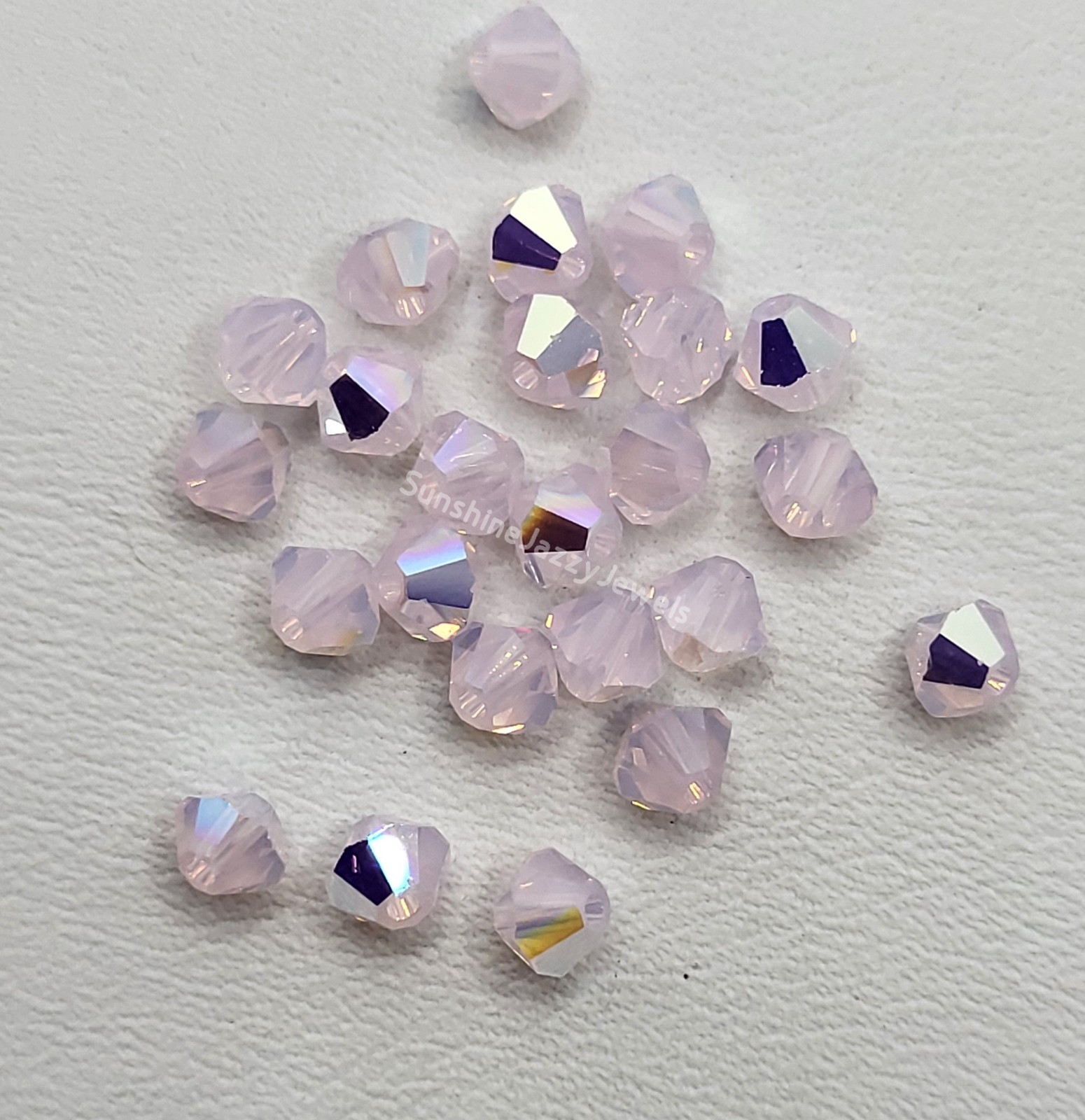 24pc Swarovski Crystal Rose Water Opal AB 4mm Bicone Beads; Light Pink