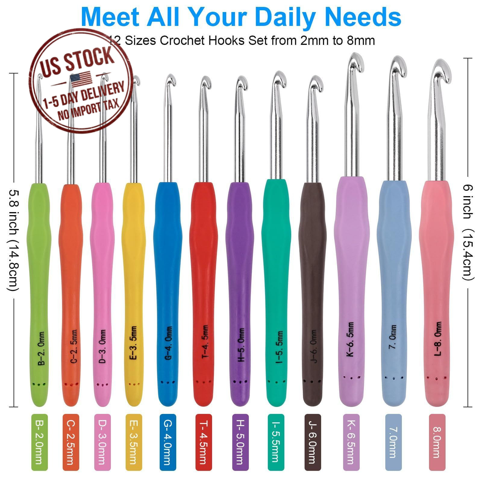 51PCS Crochet Hook Set 12 Sizes Yarn Needles Kit Ergonomic Handle Case