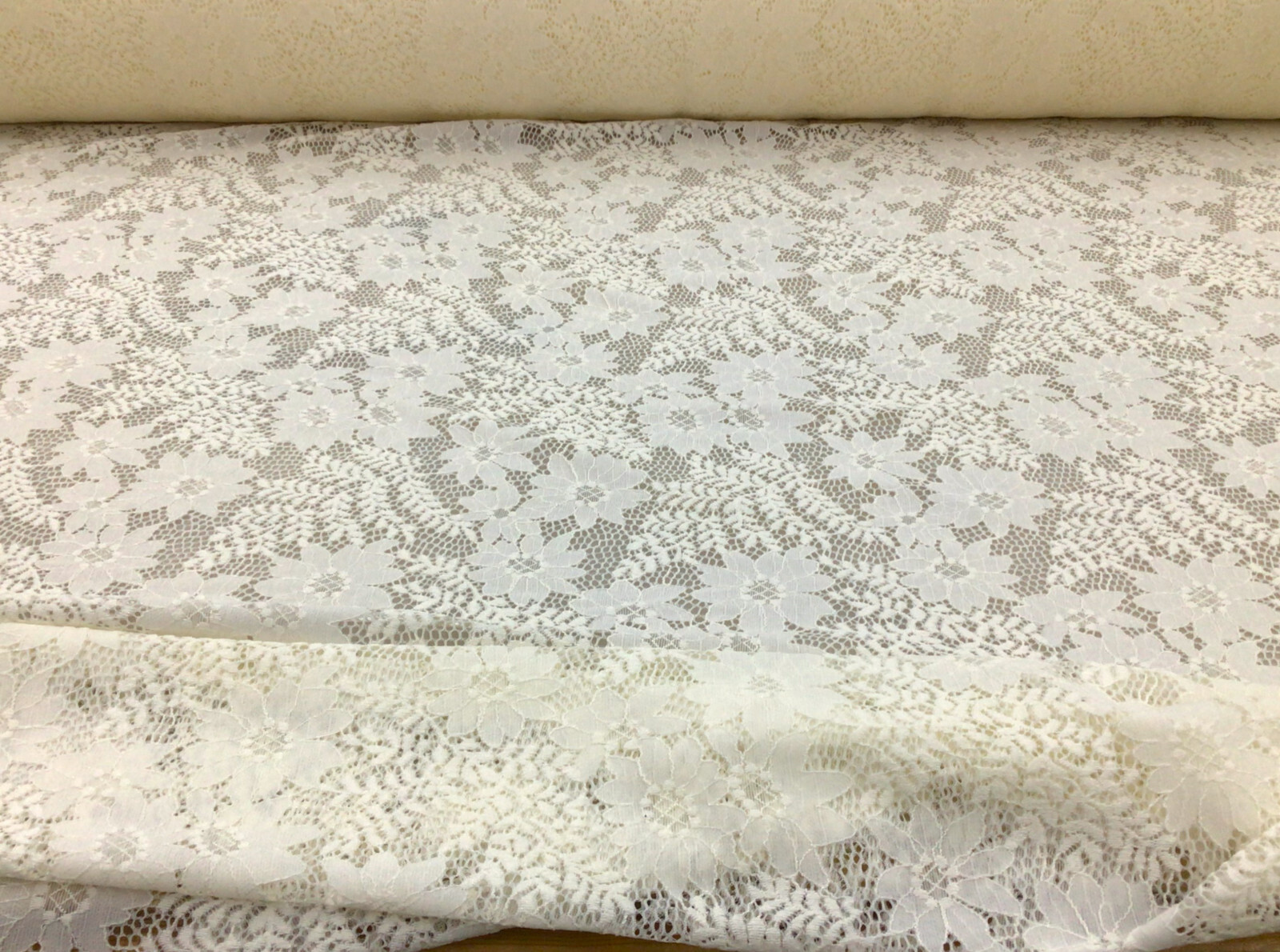 Embroidered Stretch Lace Apparel Fabric Sheer Floral Foliage Ivory SS210