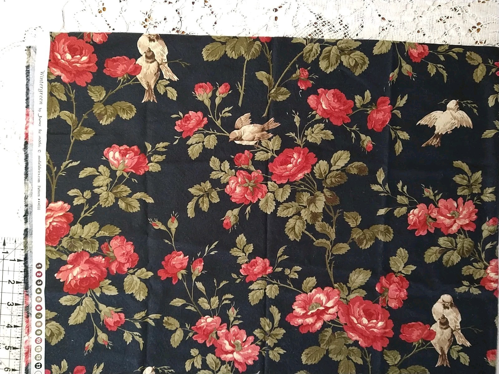 Wintergreen By 3 Sisters For Moda Black Floral Birds 22×42″ CUT #44010