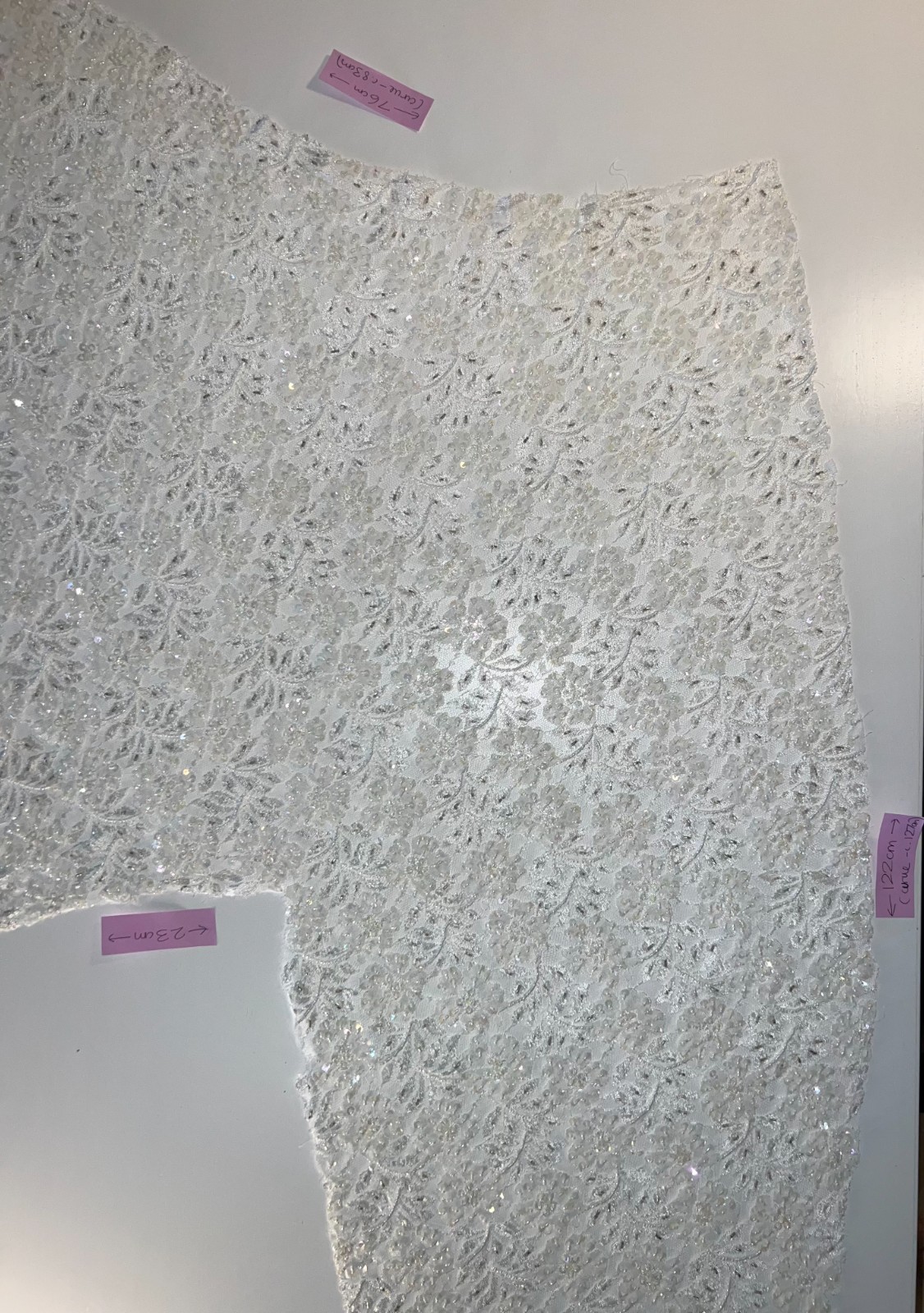 White & Ivory Beaded Sequin Floral Lace Wedding Bridal Fabric 16 remnant pieces