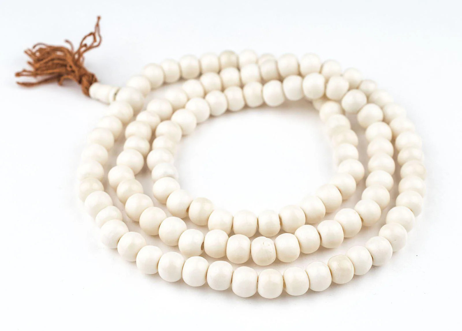 White Bone Mala Beads 10mm Nepal Round Large Hole 34 Inch Strand
