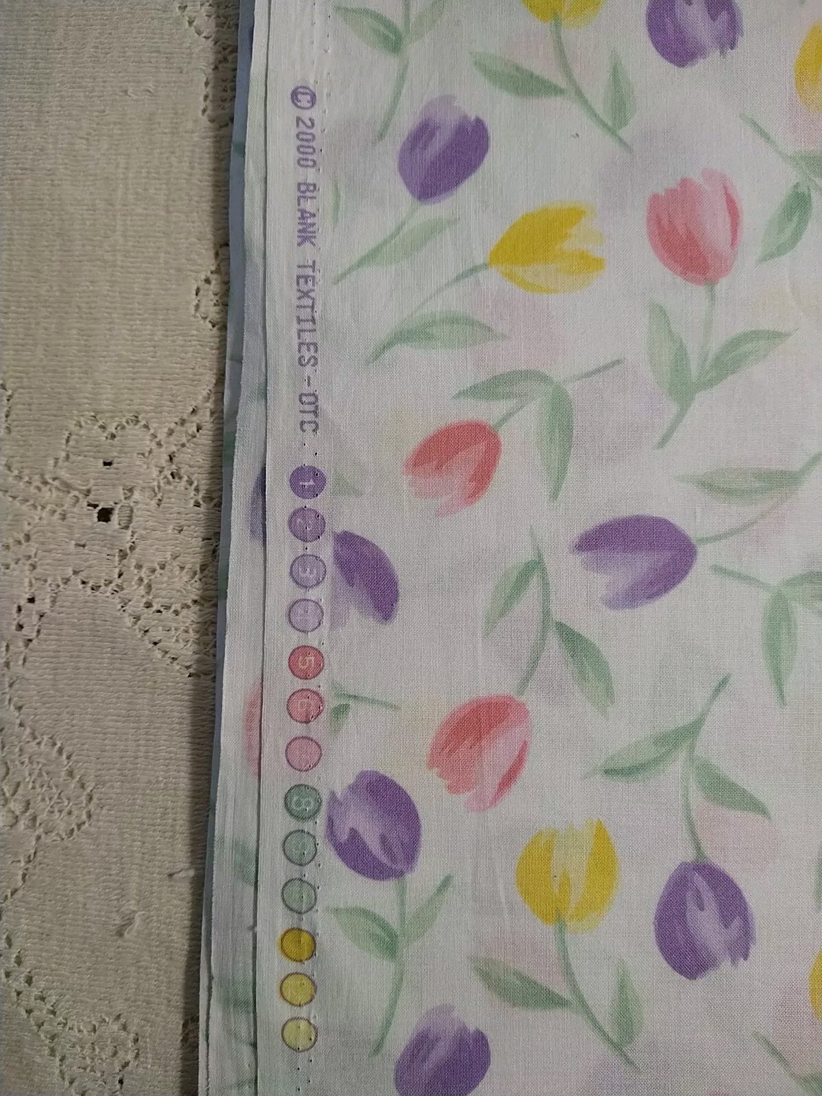 Pastel Pink Purple Yellow Tulips on White Blank Textiles QUILT Fabric BTHY 18×44