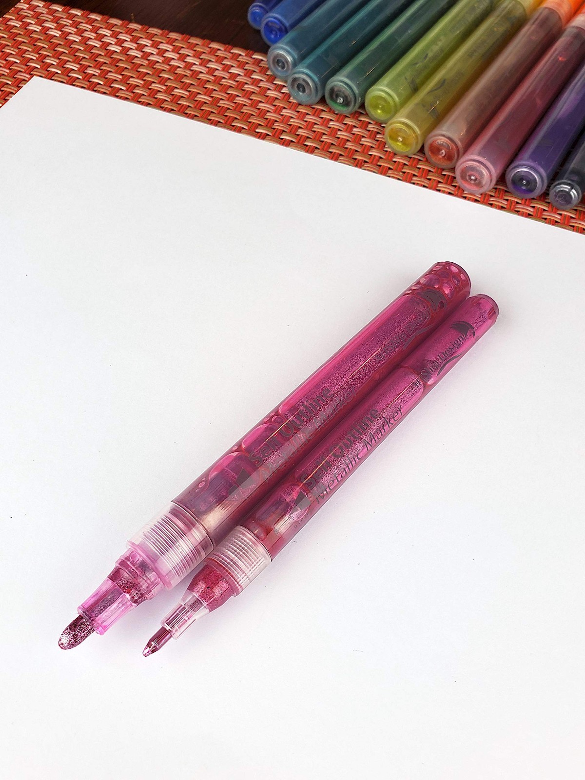 24 Metallic Self-Outline Markers – Extra Fine & Medium Tip Paint Pens for DIY Cr