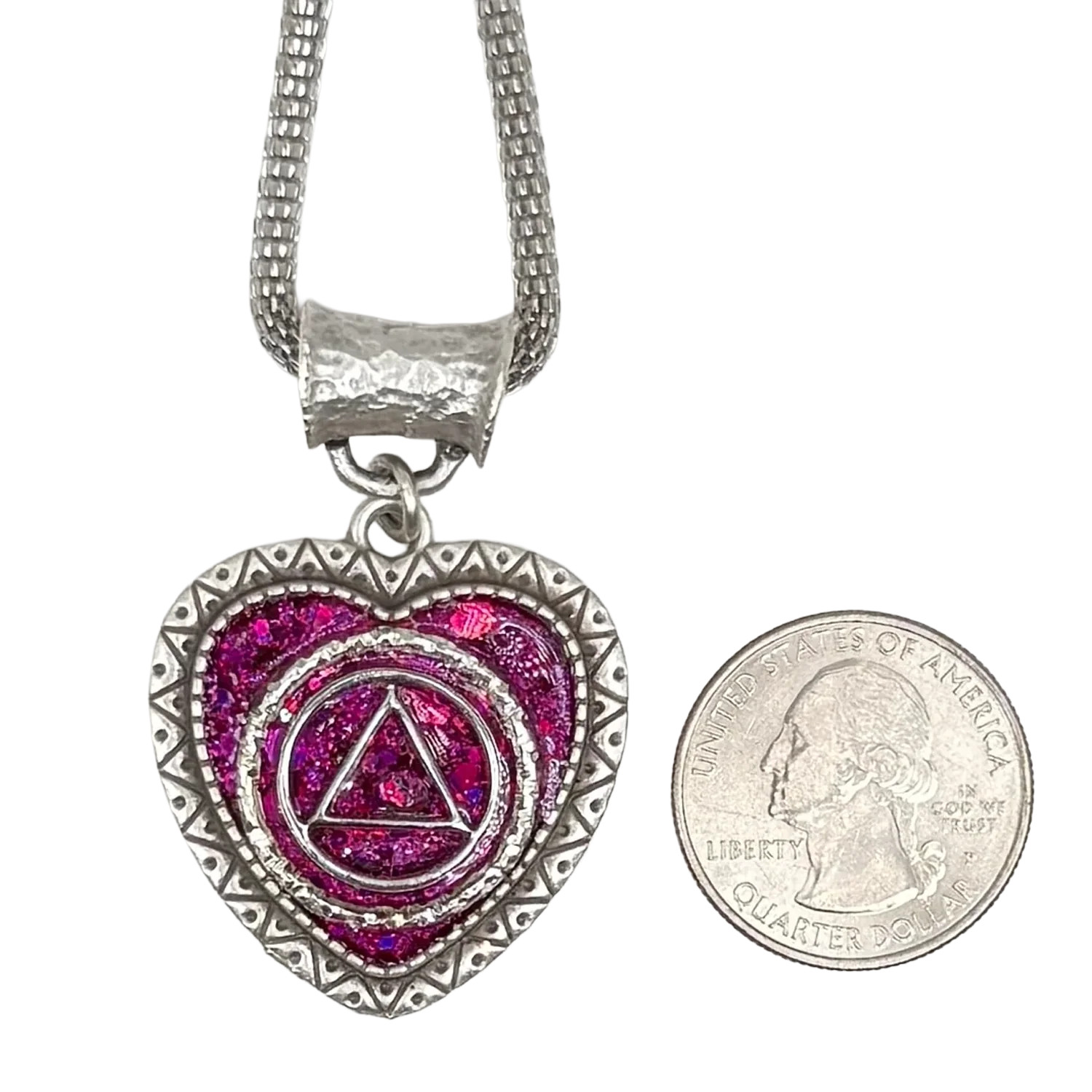 B02. “Pink Starlight Heart”, AA Silver Plated Necklace.