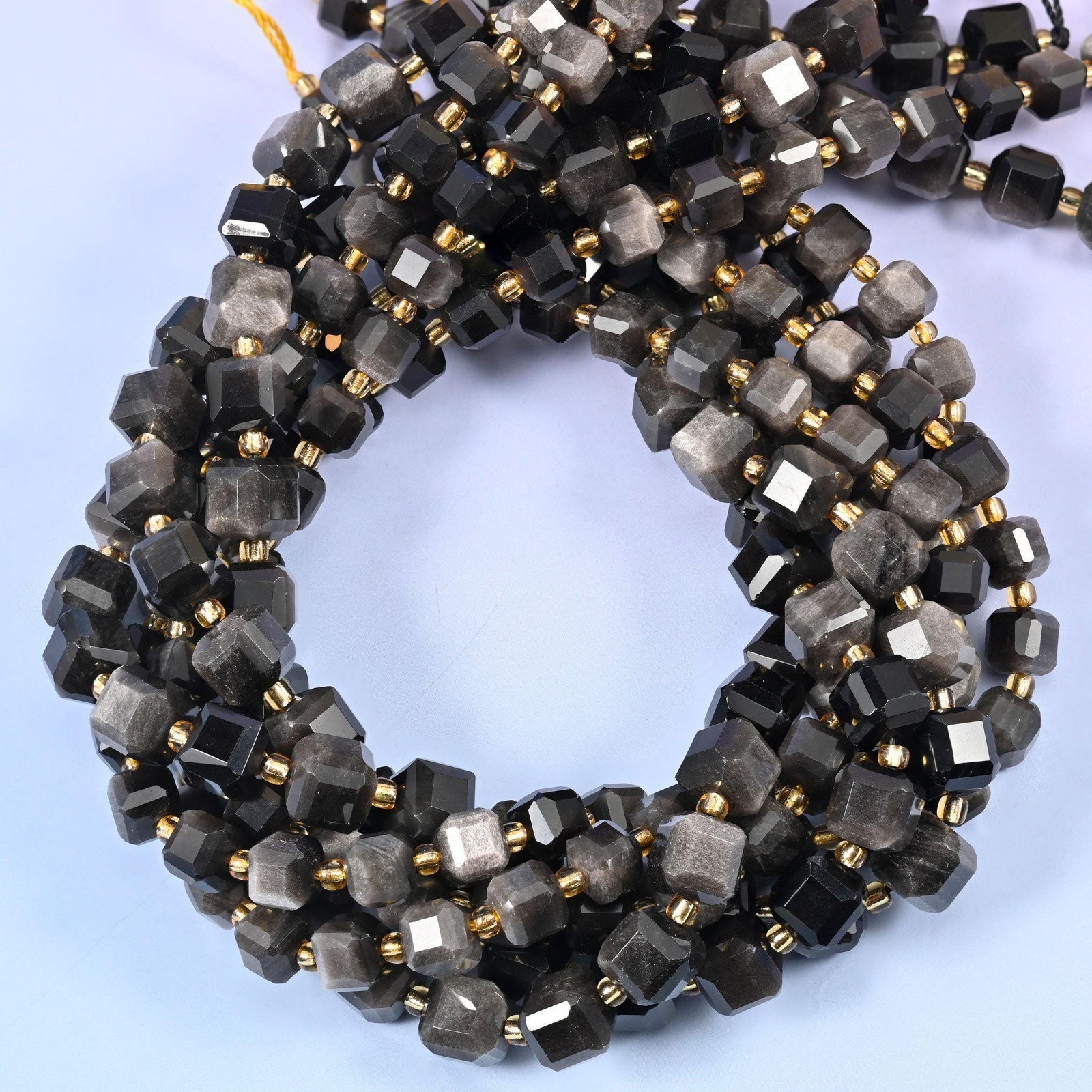 Silver Obsidian Faceted Cube Beads: Size 6mm 8mm, Jewelry Making, 15 inch Strand