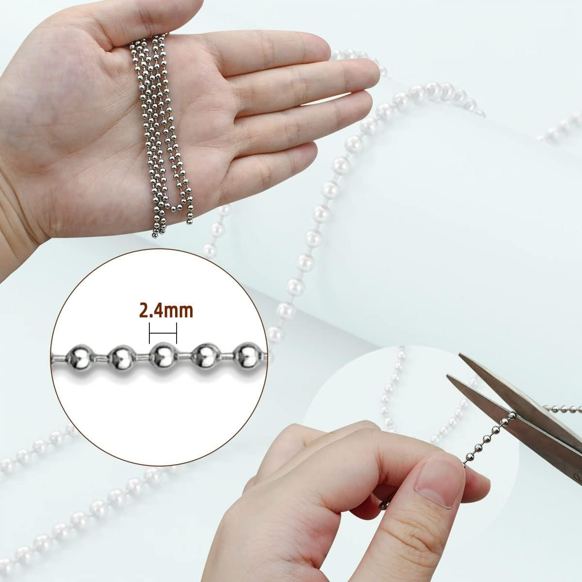32.8Ft Stainless Steel Ball Chain 2.4mm Bead Link Chain Roll for Dog Tag
