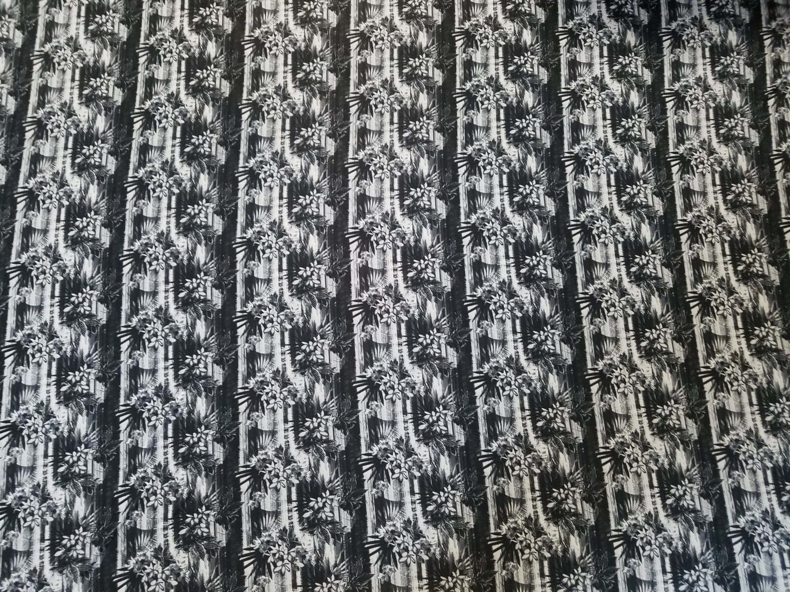 Black floral Printed spandex stretchable Fabric wrinkle resistant 60” W Sold BTY