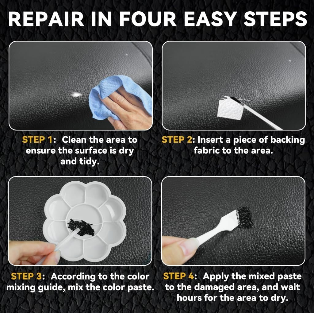 Black Leather Repair Kit for Furniture, Leather Seat Repair Kit for Cars, Easily