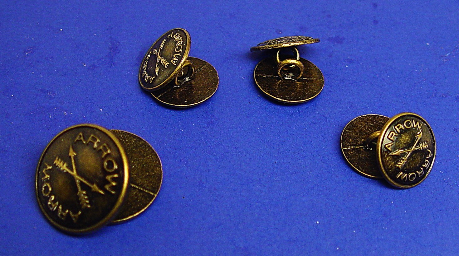 ARROW replacement buttons 8 Dark Bronze metal signature buttons Good Used Cond.
