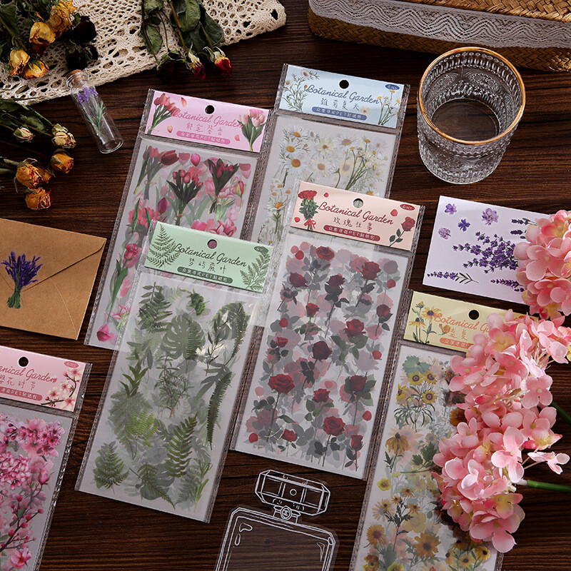 6Pcs Natural Journal Stickers PET Sticker Paper Scrapbooking Material Scrapbook