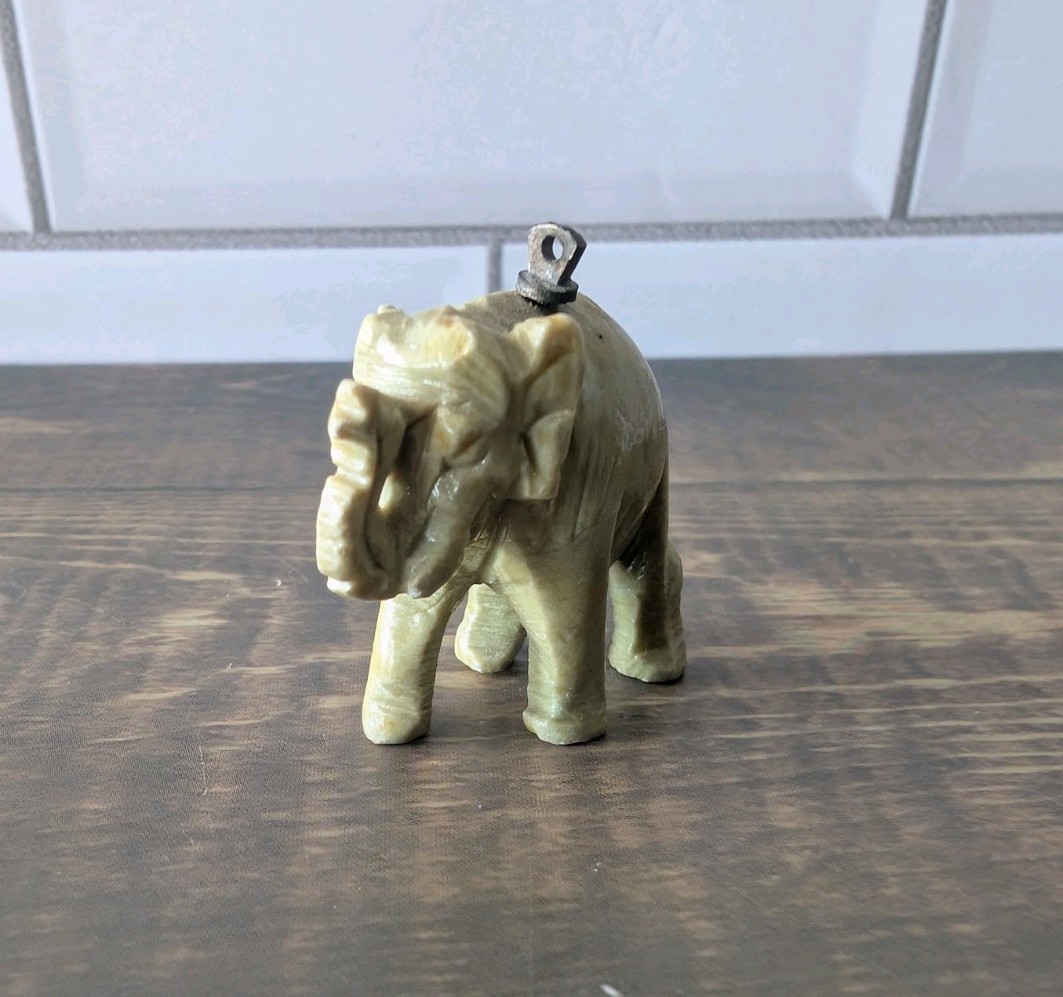 Vingtage hand Carved Elephant Charm Pendant w/ Hanging Loop 1″