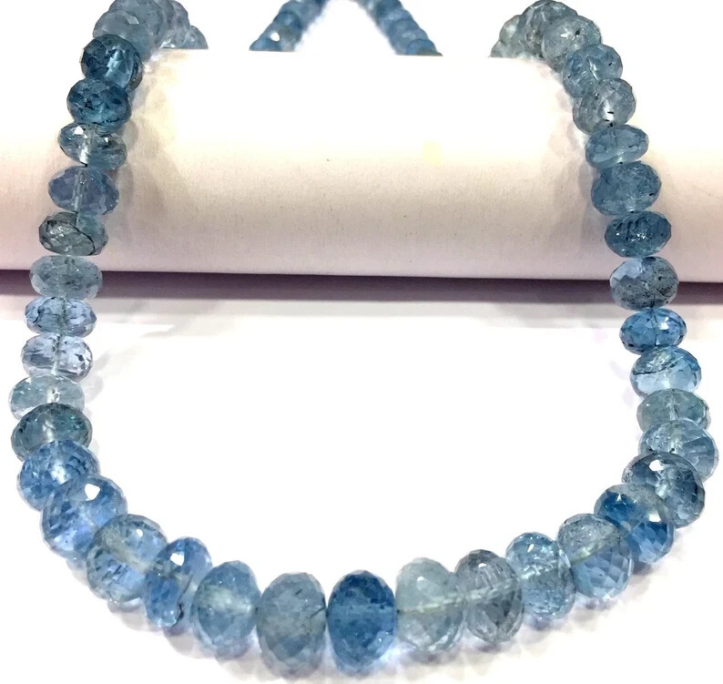 Extremely Rare~Aquamarine Color Faceted Beads Rondelle Large Gemstone Beads.