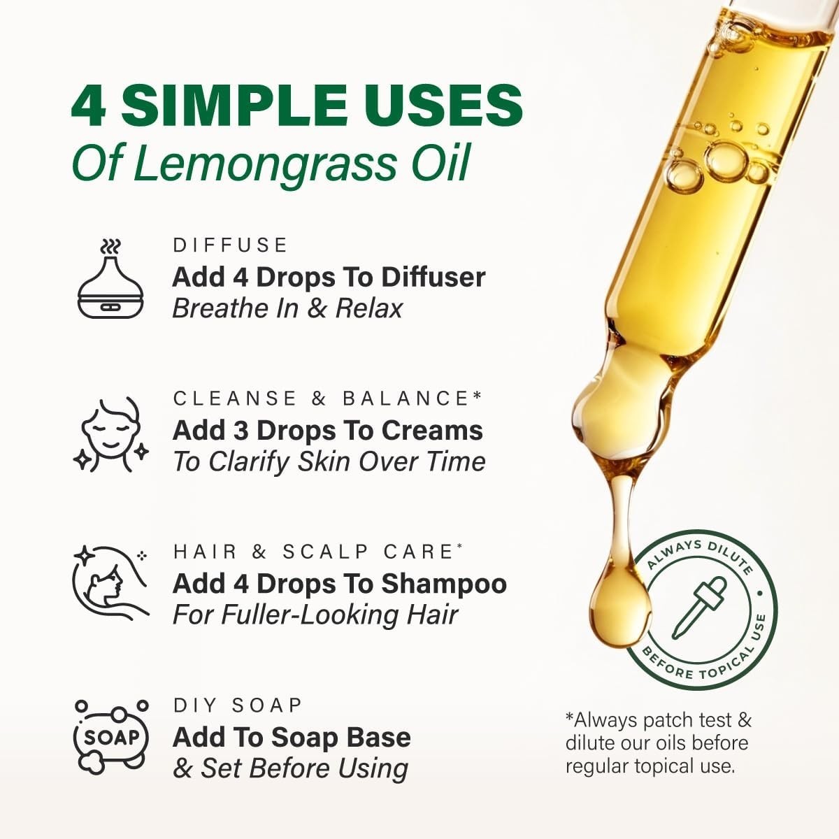 100% Pure Lemongrass Oil – 4 Fl Oz Lemongrass Essential Oil for Diffuser, Skin C