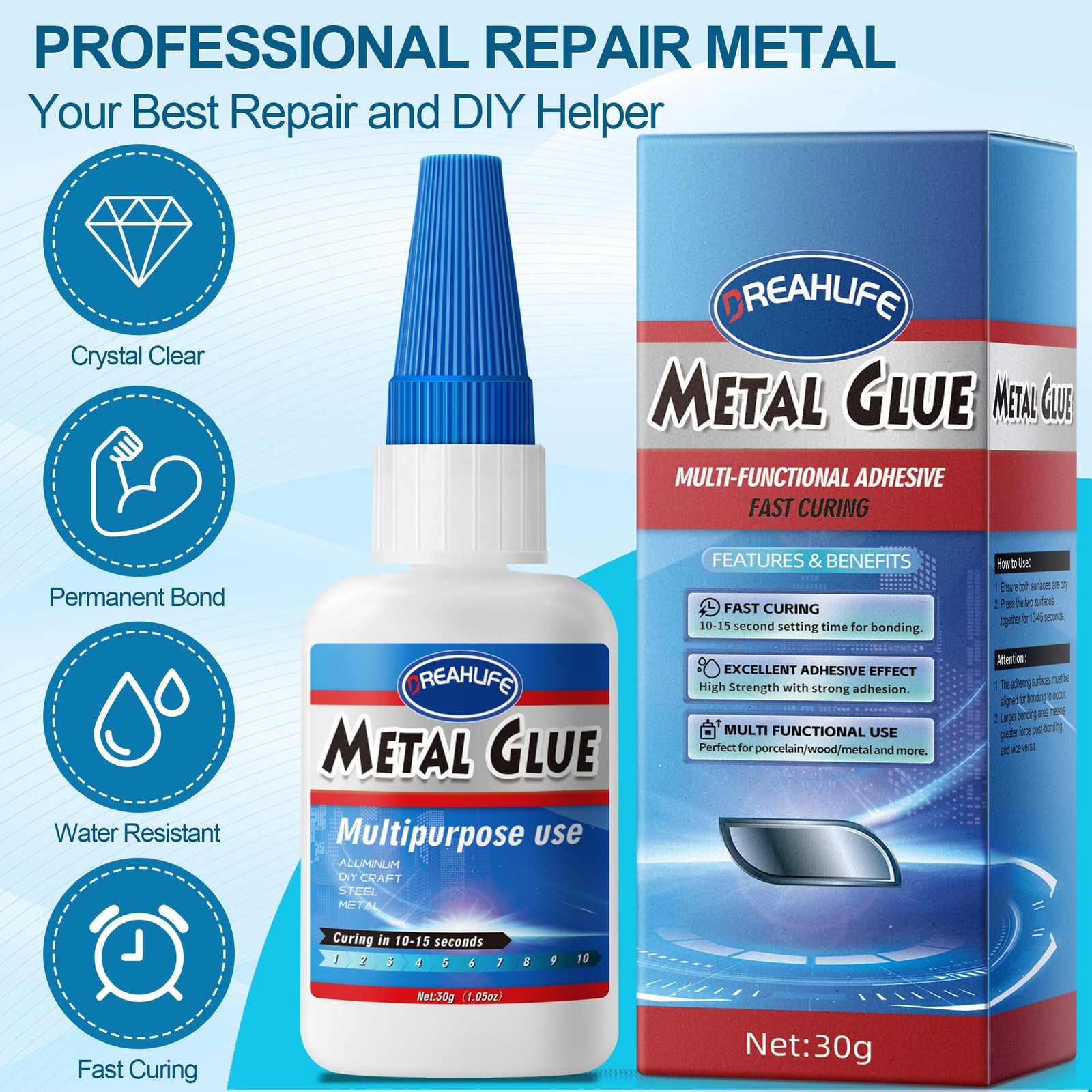 Super Glue for Metal Repair, 30g Adhesive Glue for Stainless Steel Repair, Super