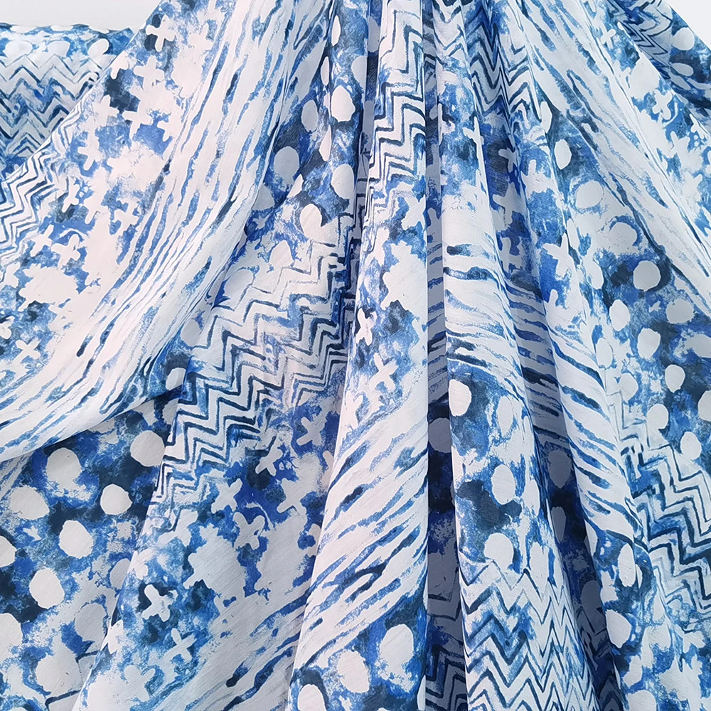 53‘’Wide Mulberry Silk Cotton Fabric Geometric Pattern Natural Dress Fabric Silk