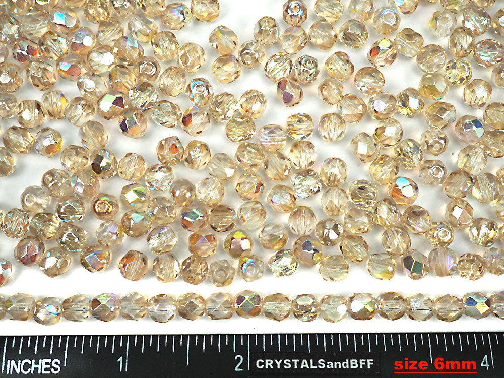 Czech Glass Fire Polished Round Beads, Crystal Lemon Rainbow 3mm, 4mm, 6mm