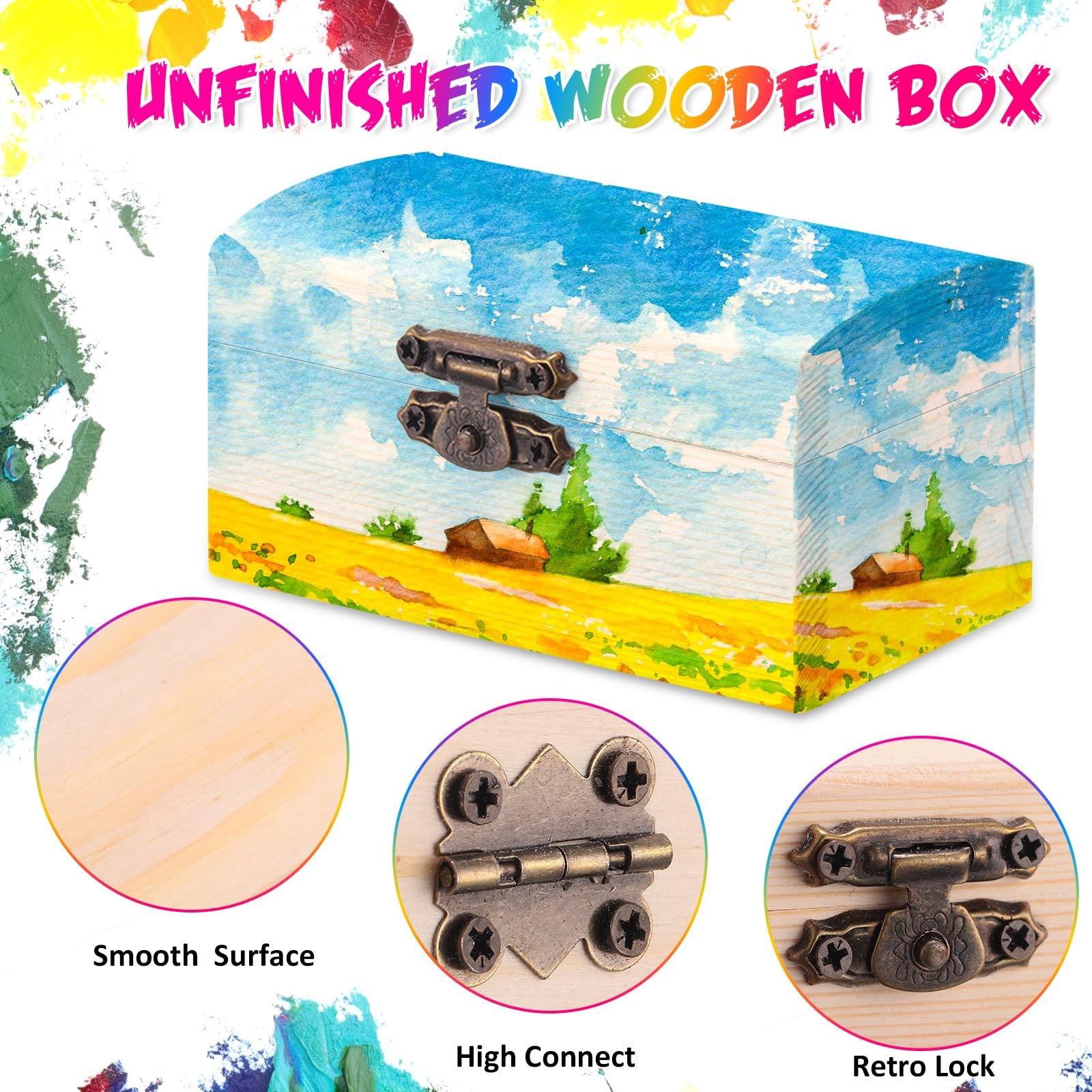 Chumia 72 Pcs Unfinished Wooden Craft Boxes Paintbrushes Small Wooden Boxes
