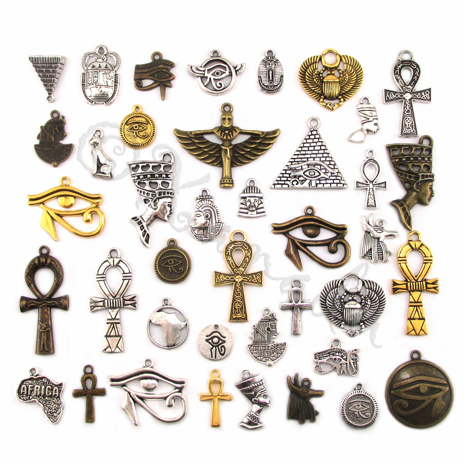 Egyptian Charms 40PCs Set – Silver Gold Bronze Mixed Egypt Assortment CC05202040