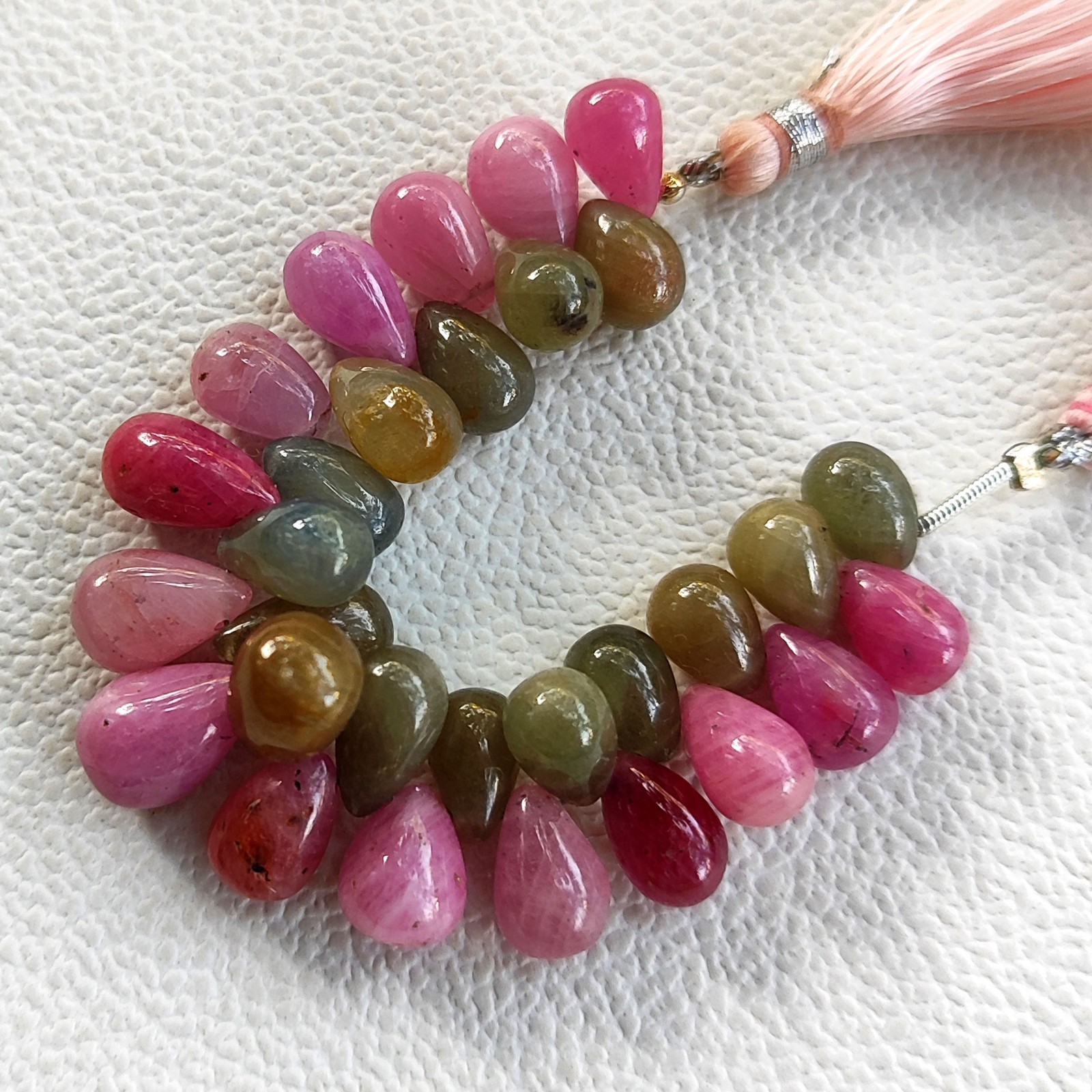 Multicolor Sapphire Gems 9×7 to 10×7 mm Smooth Teardrop Beads 4″ Strand