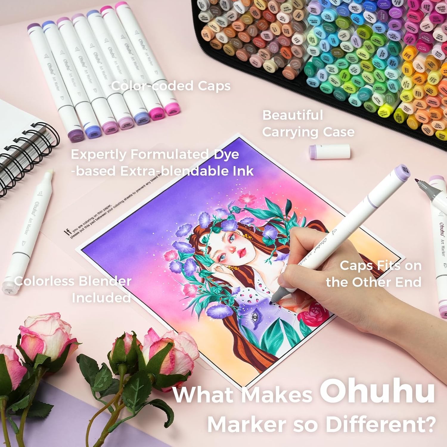 Ohuhu 320 Colors- Chisel & Fine Double Tipped Alcohol Art Markers Refillable Ink