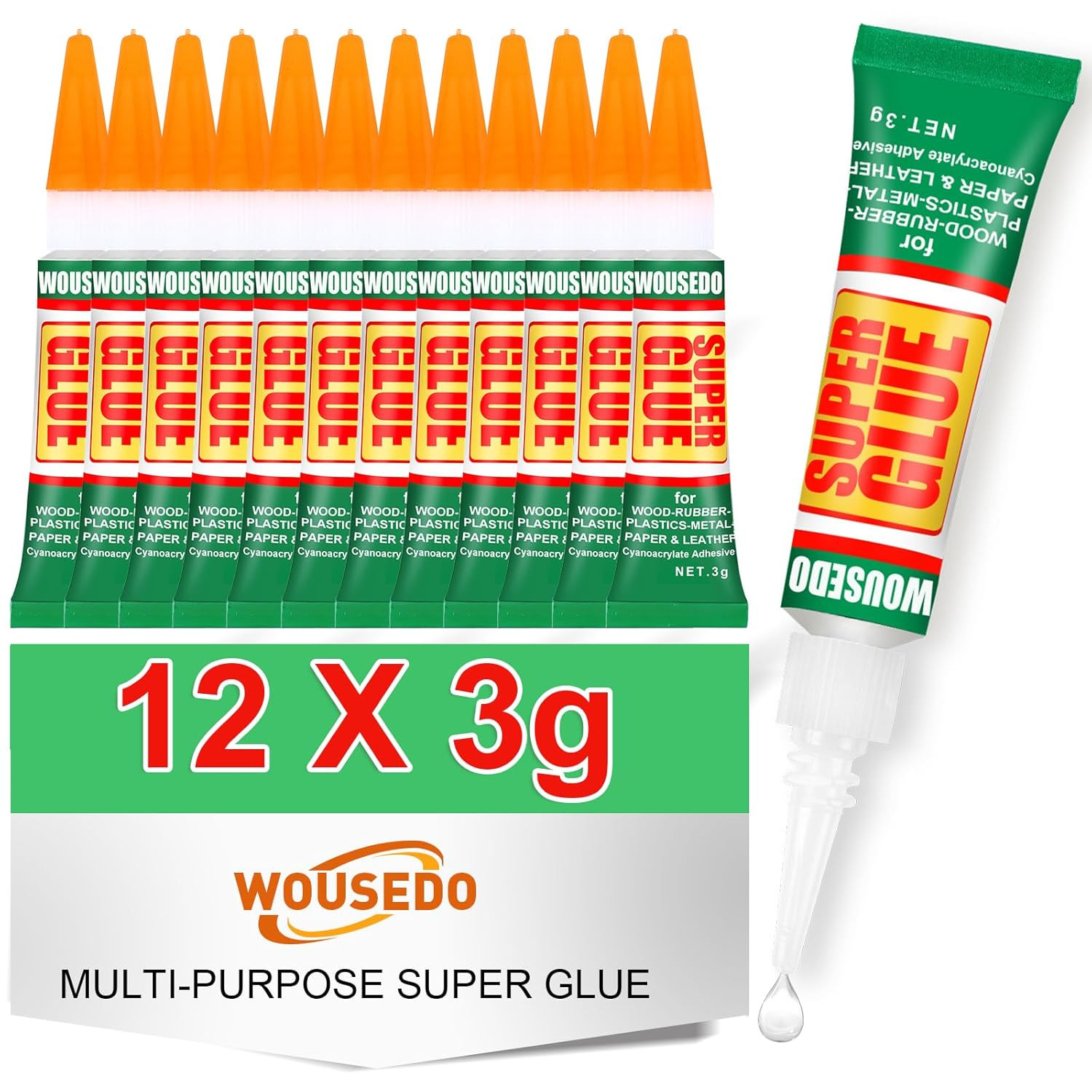 12 X 3G Super Glue Clear, Strong Adhesive,Super Glue Fast Drying Cyanoacrylate G